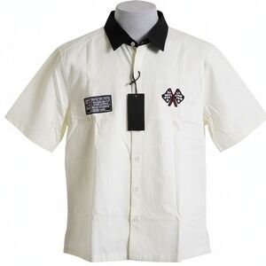 Lark & Owl‎ Motorsport Racing Shirt Mens Medium Black Collar Short Sleeve NWT